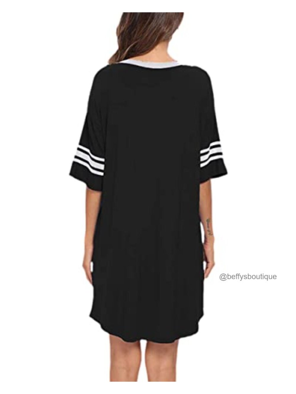 Women's Cotton Modal Sleep Shirt Short Sleeve V-Neck Nightgown - Picture 4 of 6